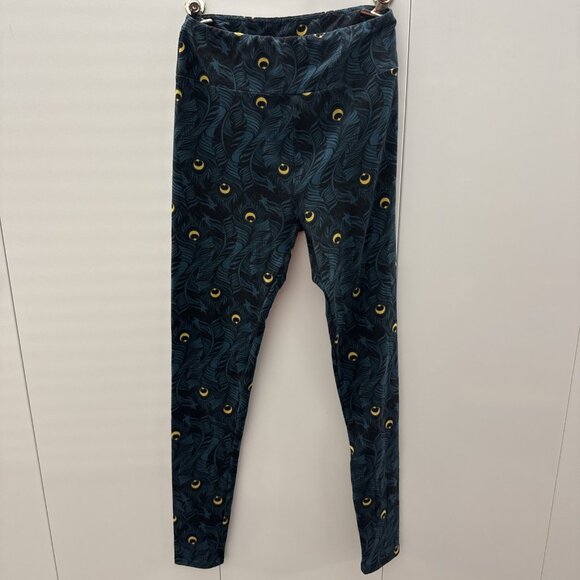 LuLaRoe Leggings - Black with Peacock Feather PAO One Size Measurement In Photo - Picture 1 of 9